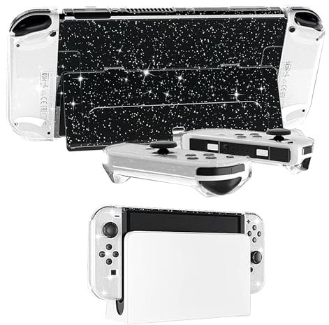 Coque pour Nintendo Switch OLED, Coque Protection pour Switch OLED à Paillettes avec Housses en Silicone pour Joy-Con, Protection Ergonomique en TPU Souple, Absorption des Chocs et Antirayures