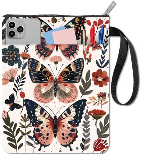 craspire Waschbare Buchhülle Mit Schmetterlingsmotiv Buchumschlag Mit Reißverschluss Taschentuch 11 x 8,7 Zoll Buchschutztasche Für Bücherwurm Bücherwurm Bibliophile Hardcover Taschenbuch