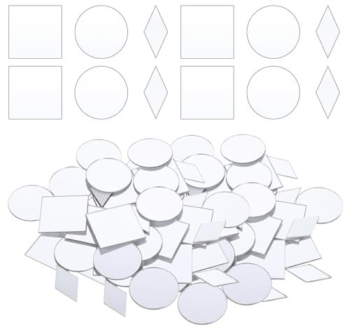 TIESOME 120 Stück kleine Spiegel zum Basteln, 3 Formen Handwerk Spiegel Mini Spiegel Fliesen Spiegel Mosaik Glasspiegel Spiegel Klein für DIY Dekoration (Rund + Raute + Quadrat)