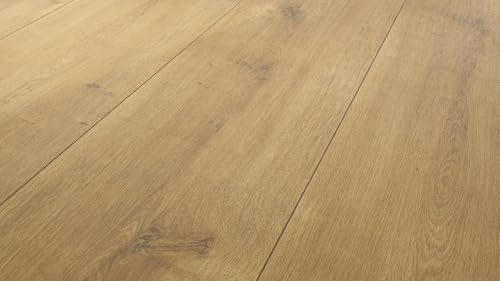 LaminatDEPOT Laminat-Set bestehend aus 1 Paket Schlossdiele Natur - 2,53 m²,Dämmung 3 m² und 1 stk. Fußleiste in Weiß
