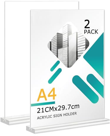 2 Pièces Présentoir de Table A4, Présentoir en Acrylique Transparent, porte menu,porte menu restaurant,porte affiche,Support Acrylique A4 pour Menus,publicité, cadre photo, affichage. restaurant