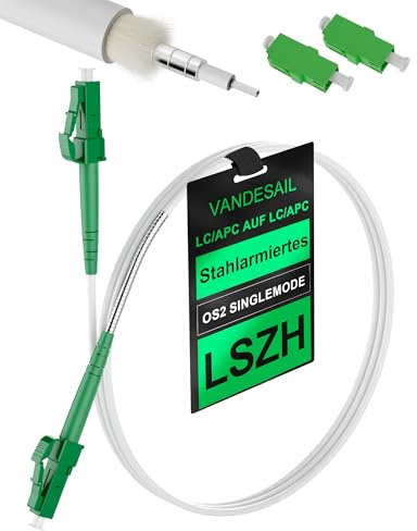 VANDESAIL 15m Glasfaserkabel LC/APC auf LC/APC OS2, Gepanzertes LWL Glasfaser-Kabel, Simplex 9/125μm, Kompatibel mit Deutscher Telekom -15M