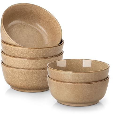 vancasso ANYA Müslischalen Set in Karamell aus Steingut, 6 Schalen für 6 Personen, Ø16,1 cm, 840 ml, mikrowellen- und spülmaschinenfest. Ideal für Frühstück, Müsli, Dessert und Snacks