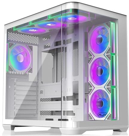 RAIJINTEK ATREUS BT7 White Mid-Tower E-ATX Gaming PC Case, Curved Tempered Glass, 7 x 120 mm Infinity Mirror ARGB PWM Fan, High Air Flow