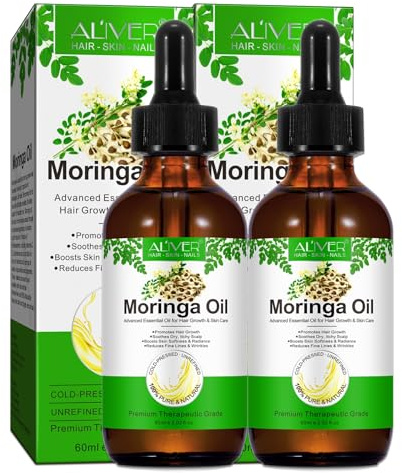 P-Beauty Moringa Öl für Haare, Haut & Gesicht Pflegeöl Kaltgepresst - Feuchtigkeit, Anti-Frizz Wirkung, Anti-Aging, Haarwachstum - Glättet, schützt & pflegt mit Vitaminen & Antioxidantien - 2x60ml