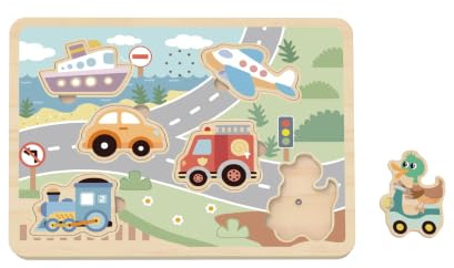 TOOKY TOY Geräuschpuzzle Fahrzeuge FSC Holz: Holzpuzzle mit Sound für Kinder, Montessori Lernspielzeug, Fördert Motorische & Kognitive Entwicklung, Geschenk ab 1 Jahr