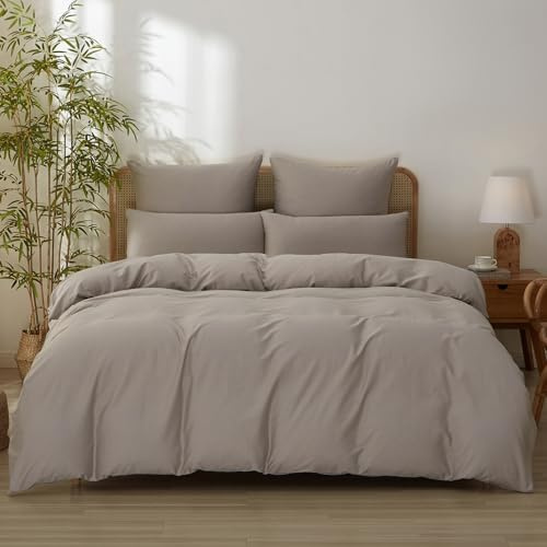 Bailix Premium Satin Bettwäsche 135x200 2teilig aus 100% Baumwolle, Oeko-Tex Luxuriöser Glanzsatin mit Reißverschluss kühlende Bettwäsche Set mit 1 Bettbezug 135x200 + 1 Kissenbezug 80x80 Grau