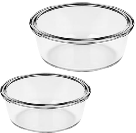 KJHBV 2pcs Glass Mixing Bowls Set 650ml and 1000ml, Round High-Temperature Resistant Glass Cooking Bowls with Smooth Surface, Easy to Clean for Kitchen Prepping and Serving