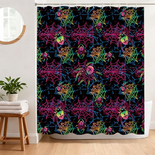 BREASOME Abstract Spider and Web Shower Curtain 180 x 180 cm for Bathroom | Mould Proof Mildew Resistant, Waterproof Washable Polyester Fabric Bath Curtain with 12 Hooks, Colorful