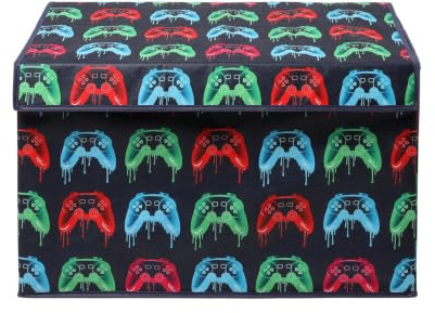 OHS Gaming Foldable Storage Box with Lid Large Fabric Basket, Multi Neon | Gaming Room Wardrobe Storage Toys Organiser Bin with Handles Book Box Foldable Storage Basket for Clothes Gaming Accessories