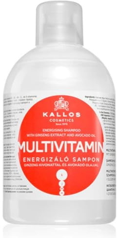 Kallos Cosmetics Energising Multivitamin Shampoo, For Fragile Hair 1L | Energising Shampoo With Ginseng And Avocado Oil To Cleanse And Support Heat-Styled Hair.