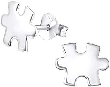 Sterling Silver Jigsaw Stud Earrings - Hypoallergenic, Minimalist Design - Cute Puzzle Piece Earrings for Women, Teens & Kids - I love silver jewellery