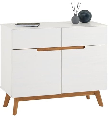 IDIMEX Kommode Tibor Anrichte im nordischen Design, Sideboard im skandinavischen Stil mit 2 Türen und 2 Schubladen, Kiefer massiv, weiß lackiert