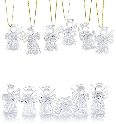 NUPTIO Easter Decorations Mini Clear Glass Hanging Angels Christmas Tree Ornaments, Christmas Season Holiday Decorations Hanging Ornaments Glass Art Prayer Guardian for Children Teens Loved Ones