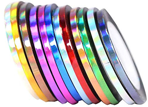 10pcs Mixed Colors Striping Tapes Line Adhesive Sticker Nail Art Tips Decorations Manicure Tool Diy Nail Art Accessories For Women Ladies