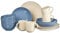 Ritzenhoff & Breker Levi Kombiservice 16-teilig, Teller Schalen und Becher für 4 Personen, Skandinavisches Design mit feinem Rillenrelief, Mix & Match Geschirr, Porzellan, Beige-Blau