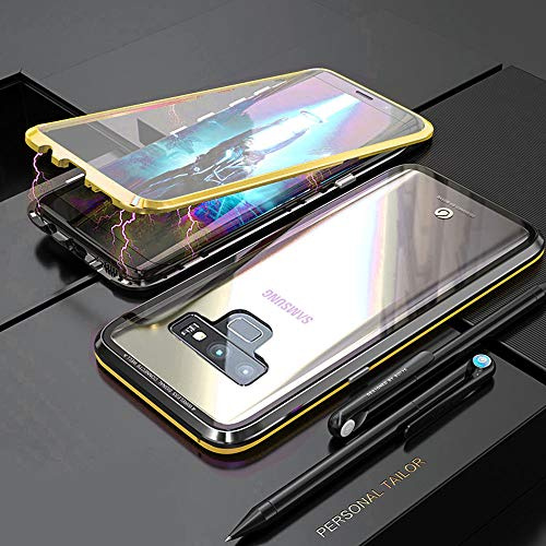 Colala Hülle für Samsung Galaxy Note 9 Magnetische Adsorption Handyhülle Hartglas mit Vorderseite und Rückseite, Metallrahmen Case mit Eingebaut Magnet, Ultra Dünn 360 Grad Schutzhülle,Gold