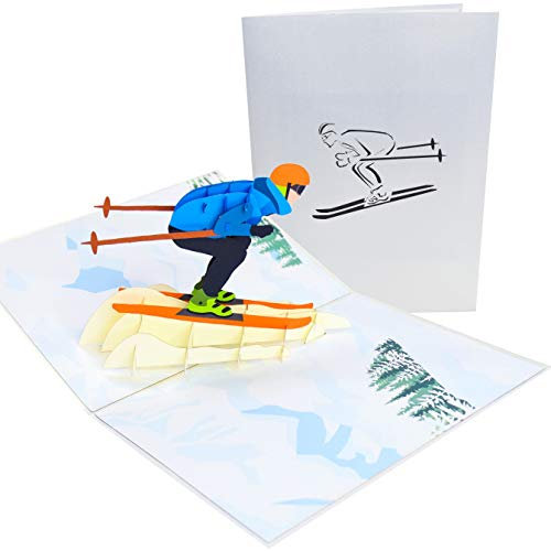 PopLife Mountain Skier 3D Pop Up Grußkarte - Geburtstagskarte für Skifreunde und Schneeliebhaber, Ruhestandsgeschenk für Chef, Sport Downhill Skifahren - für Ehemann, für Freund, für Sohn