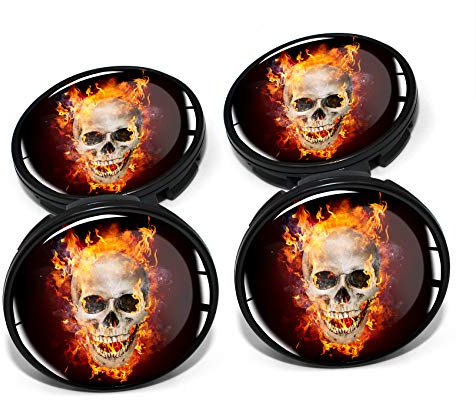 4 x Nabendeckel 60mm Durchmesser Nabenkappen Felgendeckel Felgenaufkleber Gel Emblem Doming für Auto Felgen Kfz Tuning Zubehör Radnabenkappen DM006 (Nr. 5 Skull in Flames, Nabendeckel Set)
