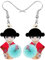 DOWAY Acrylic Cute Japanese Kawaii Kimono Dress Parasol Twins Doll Earrings Dangle Drop Fashion Jewellery for Women Charm Party Gift (Red and Blue)