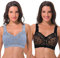 Curve Muse Reggiseno Senza Spalline Senza Fodera in Pizzo a Copertura Totale in Pizzo Taglie Forti-Confezione da 2-Nero,Blu Lt-3F