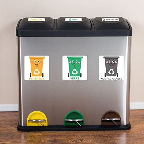 Signalétique.biz France - Autocollant Fun Poubelles pour la Gestion des Déchets - Sticker Recyclage - Etiquettes Autocollantes pour Poubelles de Tri Sélectif - Format : 15 x 15 cm