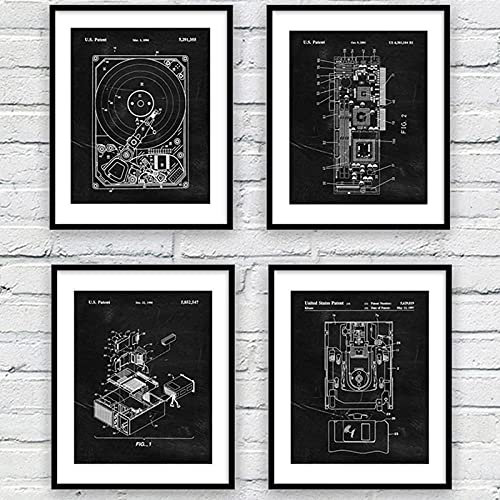 Computer Blaupause Druck Festplatte Vintage Poster Wissenschaft Geschenk Steampunk Kunst Bild Leinwand Malerei Büro Wand Kunst Dekor Ungerahmt-50x70cmx4