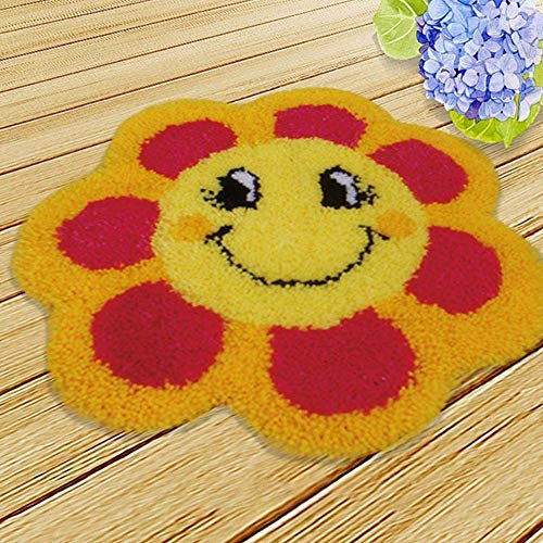 AYYDS 50cm Knüpfteppich Set Teppiche Knüpfen Kreuzstich Set für Kinder und Erwachsene DIY Handgefertigt Knüpfset Latch Hook Rug Making Werkzeug Kit (Blume)