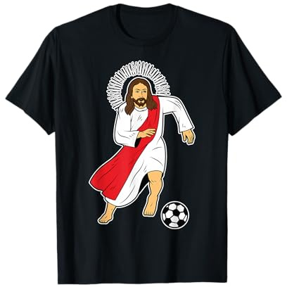 Lustige Jesus Motive Fußball Jesus Fußballspieler T-Shirt, Schwarz, S, Kurzarm, Unisex, Ostern, Weihnachten, Religiöses T-Shirt