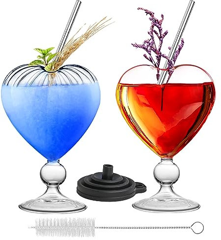 Heart Shaped Cocktail Glass 230ml Set of 2 Love Heart Wine Glass Clear Romantic Martini Cups Goblet Margarita Drinking Glasses Houseware for Celebration Wedding Dinner Birthday Party