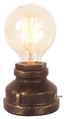 Desk Lamp Metal Table Lamp Industrial Water Pipe Desk Lamps Nightstand Steampunk Wrought Iron Base Antique Lights for Bedside Bedroom Bar Cafe in Rust