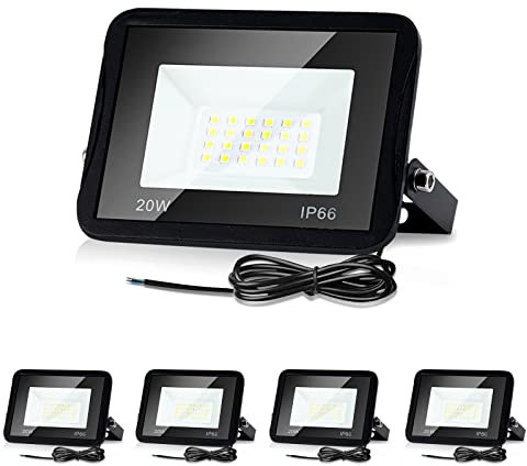 Lospitch 5er LED strahler außen, LED Strahler 20W 1700LM Superhell 3000K Warmweiß,LED Außenbeleuchtung Scheinwerfer IP66 Wsserdichter,für Garten Garage Sportplatz Hotel [Energieklasse A++]