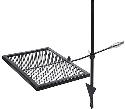 Lineslife Griglia girevole per fuoco, regolabile in acciaio resistente, con borsa per il trasporto per barbecue all'aperto, campeggio, colore nero, rettangolare