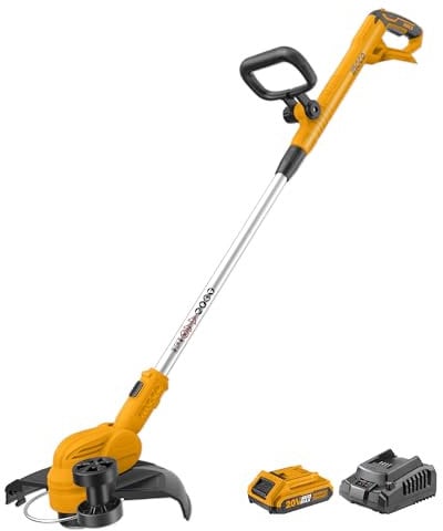 INGCO 20V Lithium-Ion Cordless Grass String Trimmer, Cutting Diameter 30 cm, 45°Rotating Head, Automatic Feed System with Battery and Charger CGTLI203285