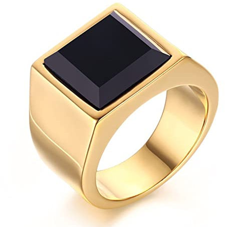 Stfery Edelstahl Ring Schmal Schwarzer Achat Engagement Ring Schwarz Siegelring Mann zum Valentinstag, Größe 60 (19.1)