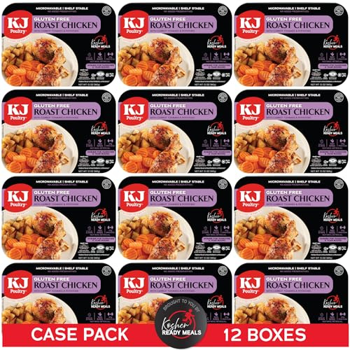 KJ Poultry Kosher for Passover Gluten Free Meals, Roast Chicken with Potato & Carrots, Halal, (12 Pack) Prepared Entree Fully Cooked, Shelf Stable Microwave Dinner, Travel Military Camping