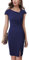 HOMEYEE Damen Vintage V-Ausschnitt Bodycon Business Bleistiftkleid mit Schlitz B700 (S, Marineblau)