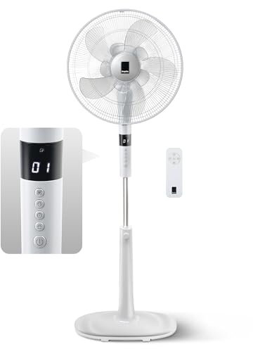 KEPLIN 16 Inch Pedestal Fan, Lightweight, Portable, Pedestal Stand 26 Speed Settings, Wide-Angled Oscillation, Powerful Airflow, Quiet Operation, Adjustable Tilt Head, Ideal for Bedroo, Office (White)