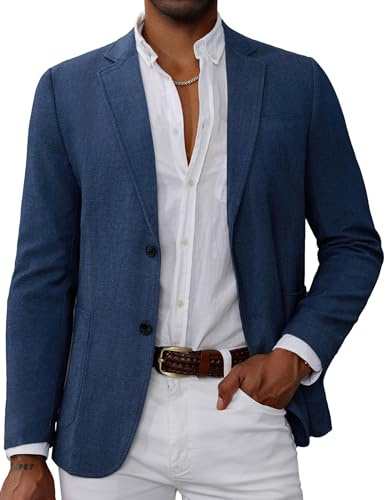Mens Stretchy Knit Blazer Sports Coats Classic Fit Lined Business Work Jacket for Work Blue XXL