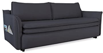 MIUFORM Charming Charlie mit Bettkasten und mit Bettfunktion | 3 Sitzer Sofa | 225 x 92 x 85cm | Klappsofa mit Schlaffunktion | Schlafsofa klappbar (Anthrazit)