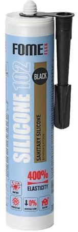 Mastic silicone sanitaire noir FOME FLEX [310 ml] - Résistant aux moisissures (S1) - Silicone pour joints de salle de bain, gouttières et fenêtres