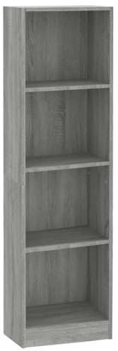 vidaXL Bücherregal 4 Fächer, Regal für Schlafzimmer Arbeitszimmer Büro, Strandregal mit viel Stauraum für Zeitschriften Bücher, Büroregal Bücherschrank, Grau Sonoma Holzwerkstoff