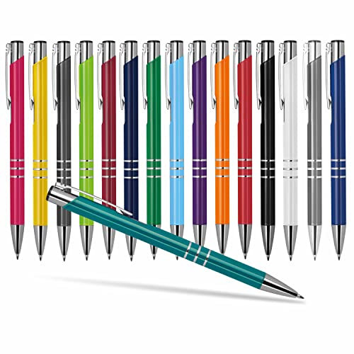 #teamludorf 50x DELTA UNI LACKIERT Metall-Kugelschreiber mit Wunsch-Gravur - Personalisierte Kulis - Stift mit Namen - 16 Farben & 20 Schriftarten - 50 Stück - Türkis