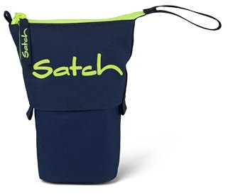 satch Pencil Slider extra groß inkl. Trennfach Reißverschlussfach Stiftehalter Geodreieck Sichtfenster für Stundenplan Toxic Yellow - Dunkelblau