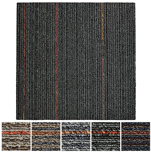 FLODI. Heavy Duty Carpet Tiles Berlin, 50 x 50 cm (Anthracite, 24 Tiles, 6 m²) Commercial Carpet Tile Flooring Squares, Bitumen Back Floor Tiles for Home, Office and Business