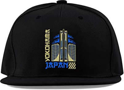 Maikomanija Yokohama Japan Baumwolle Flaches Visier Fullcap Baseball Cap Trucker Mütze Unisex Sport Atmungsaktiv, Schwarz , One size