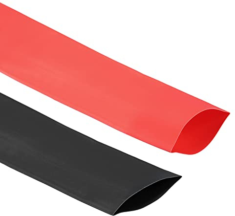 QUARKZMAN Calore Retraibile Tubo Kit 2:1 25mm(1) Diametro 41mm Piatto 3.3ft Nero Rosso Isolamento Protezione per Cavo Elettrico Filo