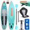 Stand up Paddle Inflable, Asiento de Kayak y Soporte para cámara, Remo 2 en 1, 330 x 76 x 15 cm, hasta 150 kg, Bomba con Correa para el pie, Mochila, Verde Menta