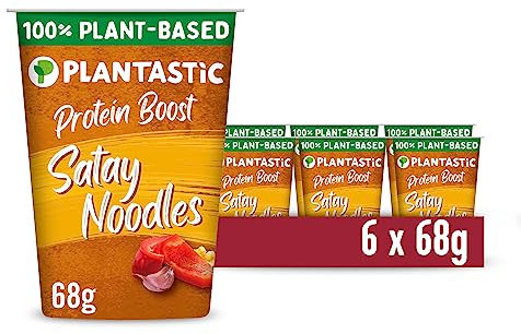 Plantastic Protein Boost Satay Noodles with Sweet Red Pepper, 100% Plant-Based 68 g (Pack of 6)
