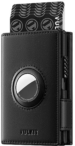 VULKIT Portefeuille Airtag Portefeuille RFID pour Homme en Cuir avec Porte-Cartes Airtag, Porte-Cartes de Crédit en Aluminium pour Homme avec Fenêtre D'identification et Fermeture Magnétique
